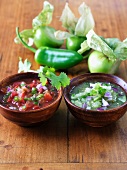 Tomato Salsa and Salsa Verde with Ingredients