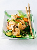 Thai Basil Shrimp Stir Fry with Vegetables over Brown Rice