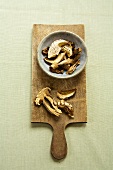 Dried Portobellos in Bowl and On Cutting Board