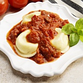 Three Cheese Ravioli with Roasted Red Pepper Sauce