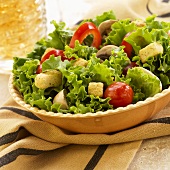 Leaf Lettuce Salad with Tomatoes and Croutons