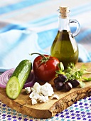 Mediterranean Ingredients on Cutting Board