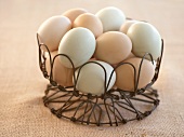 Fresh Eggs in a Wire Basket