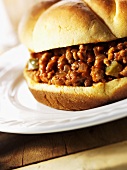 Sloppy Joe Sandwich on a White Plate