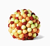 Melon and Raspberry Ball on White Background