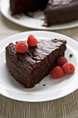 Slice of Chocolate Beetroot Cake with Raspberries