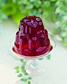 Red Jello Mold on Glass Stand In Garden Setting