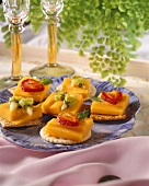 Fruit and Cracker Appetizers on Blue Plate