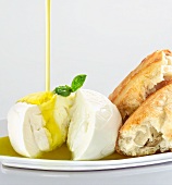 Burrata cheese with olive oil and crusty bread