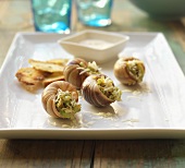 Escargot Stuffed Shells on Plate with Toast