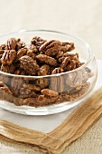 Spiced Candied Pecans in a Glass Bowl