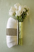 White Silk Clutch with White Bouquet