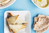 Baked Spanakopita Triangles; Pita and Hummus