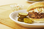 Pulled Pork Sandwich with Cole Slaw; Pickles