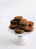 Chocolate cookies on a cake stand