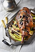 Leg of Lamb Roasted with Leeks and Cherries