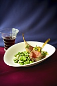 Lamb Chops with Lima Beans in a White Dish