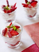 Fresh Strawberries and Greek Yogurt in Small Glass Cups