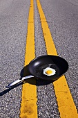 Fried Egg in Skillet in Middle of the Road