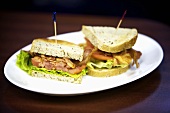 BLT; Halved on a Plate with Toothpicks