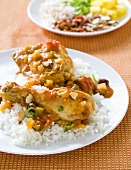 Country Captain; Chicken Curry Over Rice on a Plate