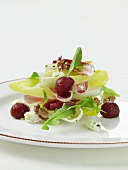 Endive salad with poached pears, blue cheese and nuts