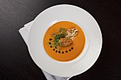 Tomato and pepper soup with Parmesan croutons