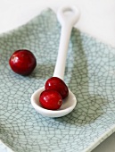 Two Cranberries on a White Spoon; One Cranberry