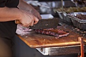 Cutting Barbecue Pork Ribs