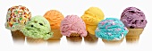 Assorted Flavored Ice Cream Cones; White Background