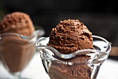 Glass Bowls of Chocolate Ice Cream