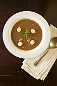 Bowl of Turtle Soup with Oyster Crackers; From Above