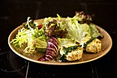 Mixed Green Salad with Baked Goat Cheese Disks