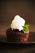 Individual Chocolate Cake with a Scoop of Vanilla Ice Cream