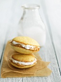 Peanut Butter and Marshmallow Cream Whoopie Pies with Milk