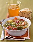 A Bowl of St. Patrick's Day Soup with Soda Bread and Beer