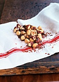 Whole Peeled Hazelnuts on a Dish Towel