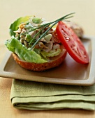 Chicken Salad Sandwich with Lettuce, Tomato and Scallions; Top Bun Off