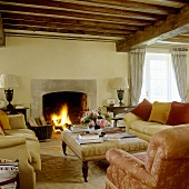 Getting cozy by the fireplace in a country home