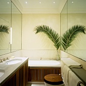 Small bathroom with a huge effect - mirrored walls and wood veneer facing