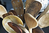 Assorted wooden spoons and spatulas