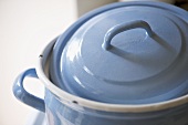 Close up of blue cooking pot