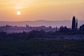 Villa a Sesta looking towards San Felice, sunset, Tuscany, Italy