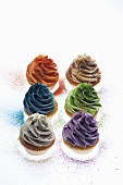 Cupcakes topped with coloured cream