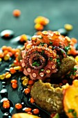Fried octopus with lentils