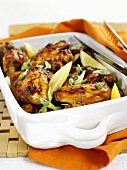 Chicken wings with Hoisin sauce in a roasting dish