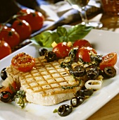 barbecued tuna on tomatoes and olives