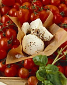 Mozzarella, Tomaten und Basilikum