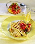 Barbecued swordfish with pepper salsa
