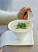 Creamed soup with sweetcorn and mushrooms